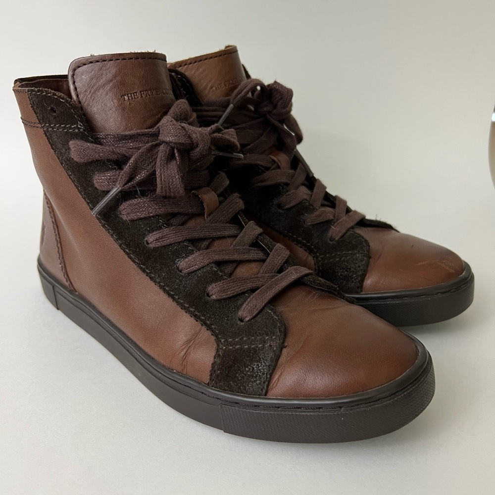 Frye Women’s Gemma High Espresso Veg tan/oiled suede sneaker US Women’s 7.5